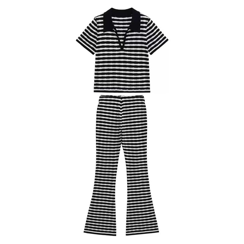 Western Style New Fashion Casual Stripe Top Trousers Set Striped Top and Pants Set