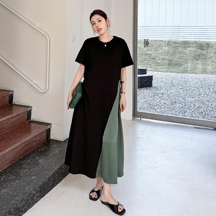 Dimanaf 2025 Summer Plus Size Dress Women Casual Vintage Long Dress Loose Basic Cotton O-Neck Dress
