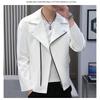 Men S Short Loose Long Sleeve Turn Down Collar Zipper White Casual Jacket