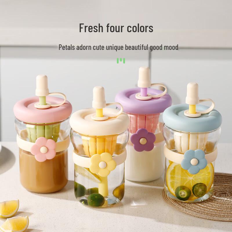 CML Floral Glass Straw Water Bottle with Tea Infuser