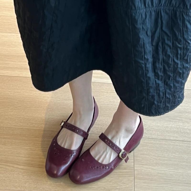 Fashion Mary Jane Leather Women Shoes 2025 New Style Handmade High Quality Mid-heels Single Shoes Ladies Office Dress Up Women Shoes