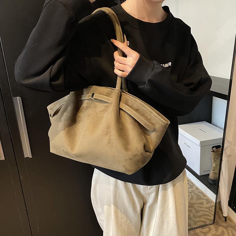 Niche Design Same Style Belt Buckle Handbag Tote Bag Bat Bag Matte Suede Wing Bag