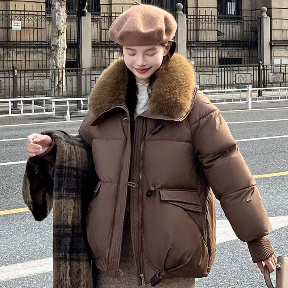 Damen Winterparka Mantel Lässig Koreanische Version Damen Oberbekleidung Temperament Verdicken Großer Pelzkragen Damen Daunen Baumwolljacke