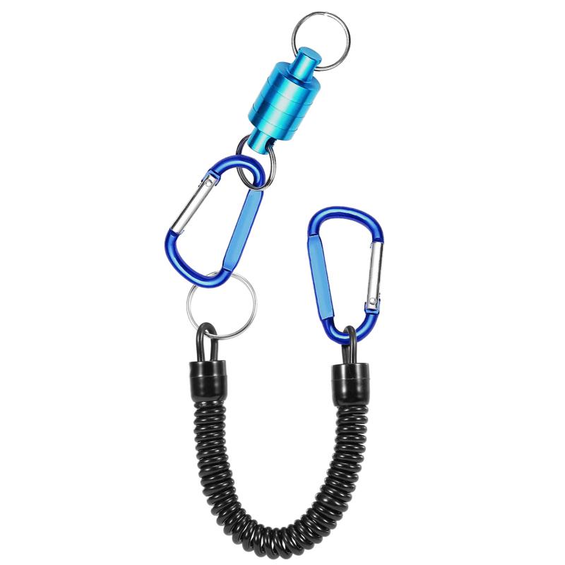 Magnetic Net Release Holder With Coiled Lanyard Fly Fishing Tools Strong Magnet Carabine Fast Buckle Anti-Drop Rope Accessories