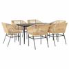 VidaXL Ensemble à manger jardin coussins 7pcs marron poly rotin verre 3334524