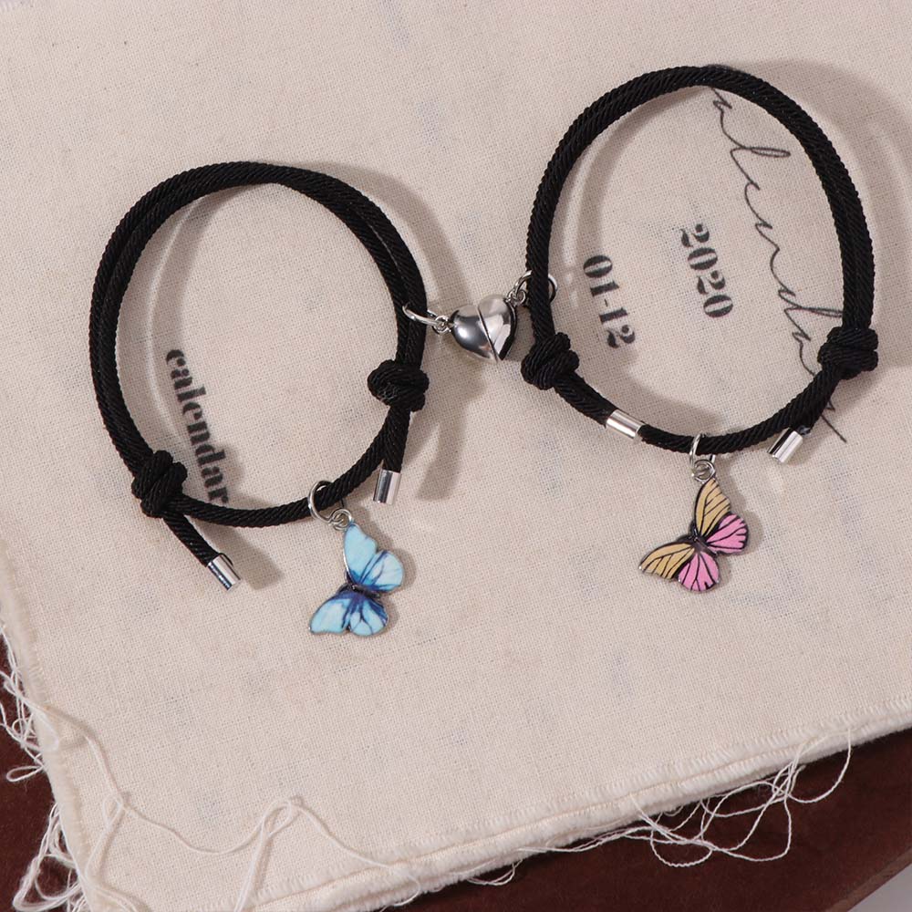2Pcs/Set Luminous Couple Bracelets Butterfly Heart Beaded Bracelet Cute Magnetic Bracelets  Lover