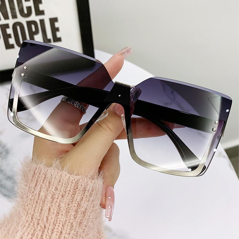 Rimless Sunglasses Women Trendy Vintage Oversized Luxury Lady Shades Eyewear Fashion Design Sun Glasses Brand