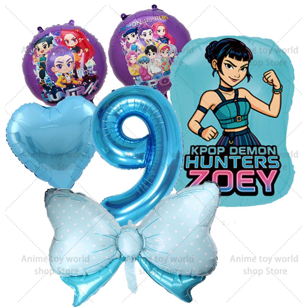 K-pop Demon Hunters Balloons Birthday Party Decoration Number 1-10 Baloon Set Kids Girls Korean Group Globals MIRA RUMI ZOEY Round Sensory Compression