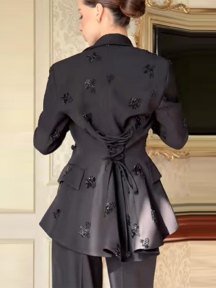 Spring 2026 Women's Beaded Slim-fit Jacket and Trousers Set