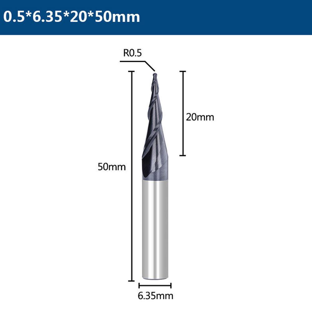1pc Tapered Ball Nose End Mill 2Flute 1/4\" Shank Carbide End Mill Spiral Router Bit CNC Machine Tool Milling Cutter Drill Bits