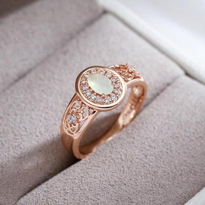 Mist Green Zircon Round Hollow Gold Color Rings Women Elegant Jewelry
