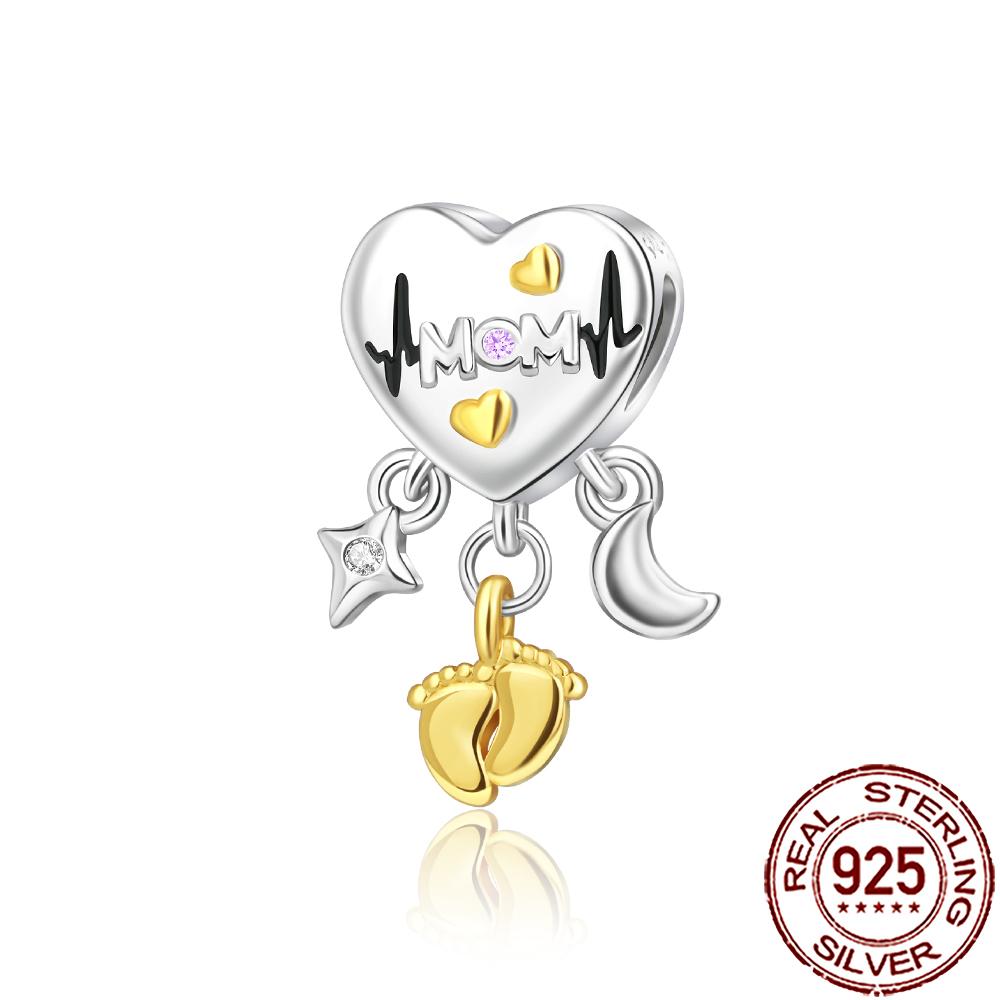 New Charms Copper Sparkling Mum Mother Family Love Heart Beads Fit Original Bracelet Necklace Diy Jewelry