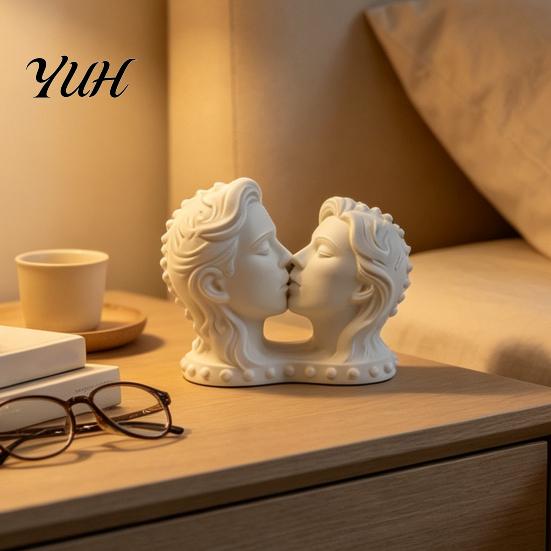 Sentimental Gift for Anniversary 3D Printed Couple Kissing Head Sculpture, White Modern Art Statue Sweet Love Symbol Living Room Bedroom, Minimalist
