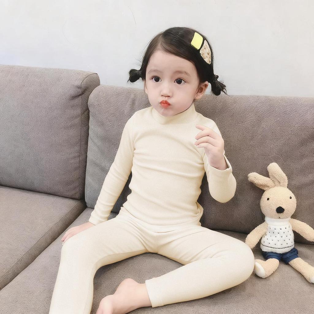 Kids' Thermal Underwear Set - Half-High Collar, Double-Sided Heating for Boys and Girls - Autumn Wear