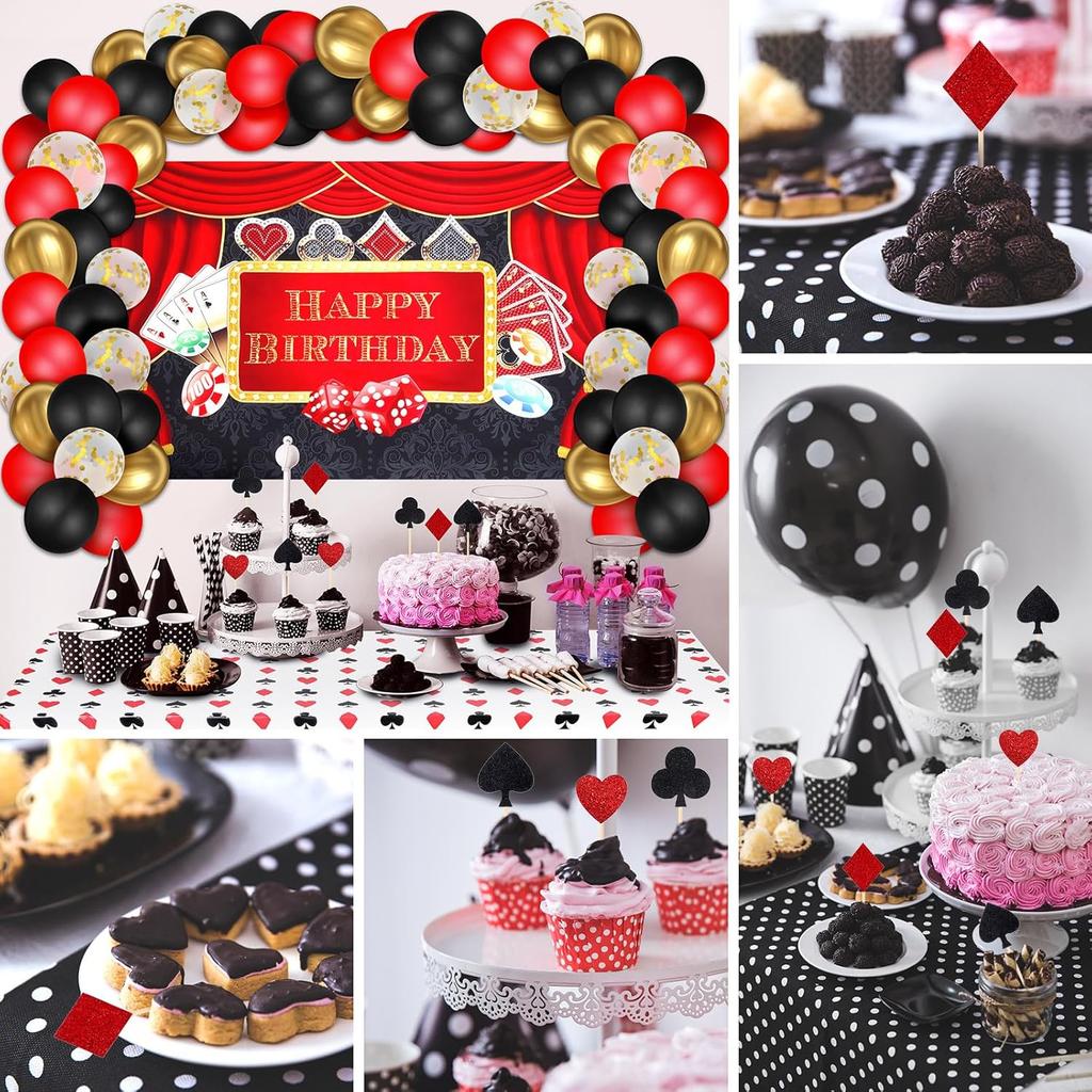 79 Pcs Casino Theme Party Decorations, Las Vegas Party Decorations Casino Birthday Party Decorations Supplies Include Backdrop, Balloon Garland Kit,