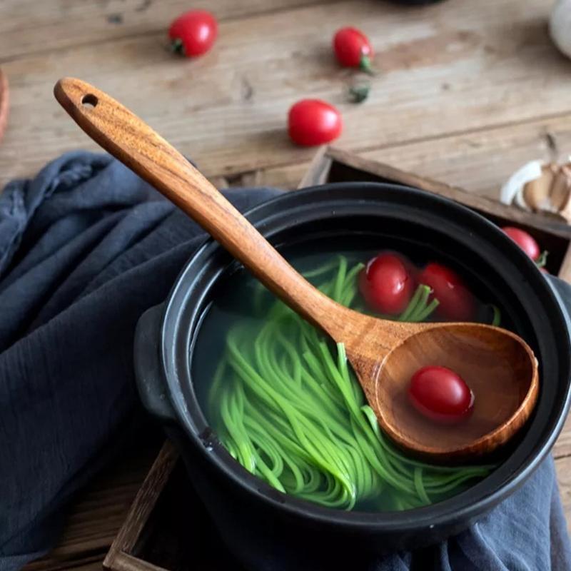 8 Pieces Wooden Cooking Spoons Wooden Tableware for Cooking Utensils Rack Natural Teak Wooden Kitchen Utensils Set