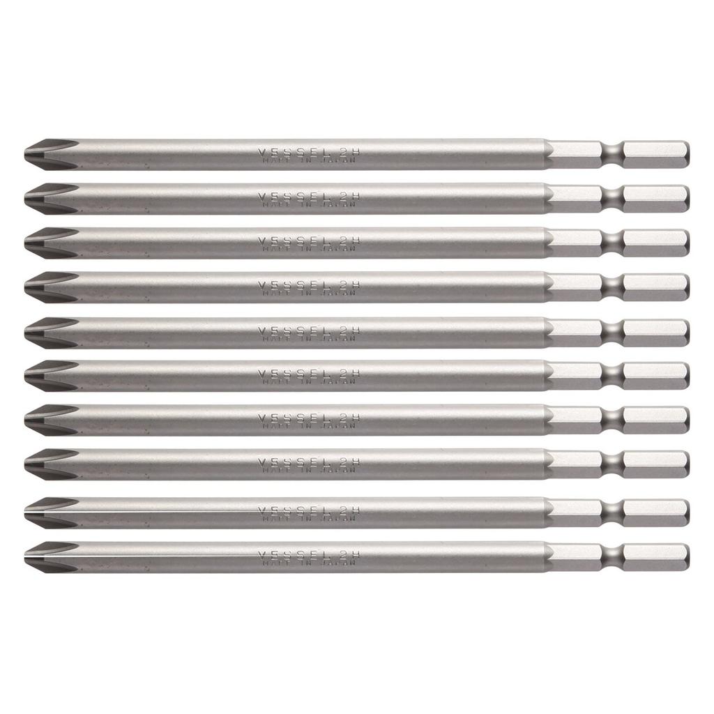 VESSEL Air Driver Bits for Electric X H B34 ZP Screwdrivers, +2 120mm, 10-Piece Set, Hardness (High Hardness),