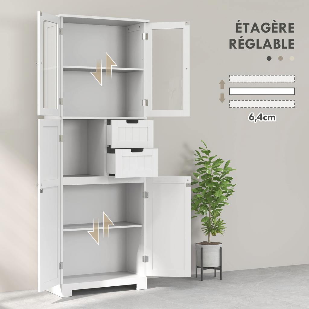 Tall bathroom cabinet 4 Doors 2 Drawers 60x30x170cm White