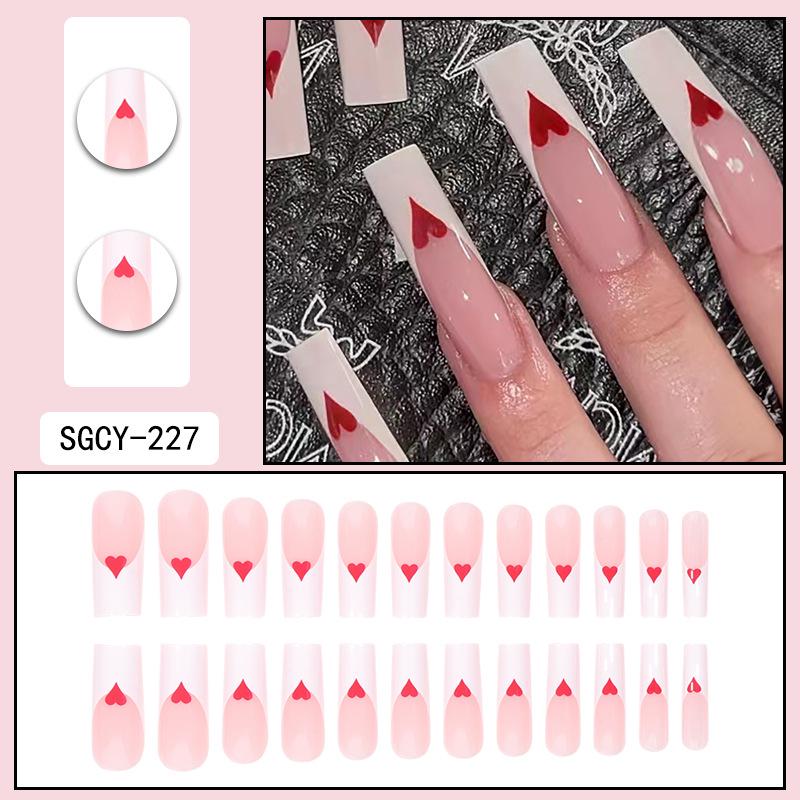 O5 Unhas Postiças Longas Europeias e Americanas - Adesivos de Nail Art Vestíveis para Garota Quente