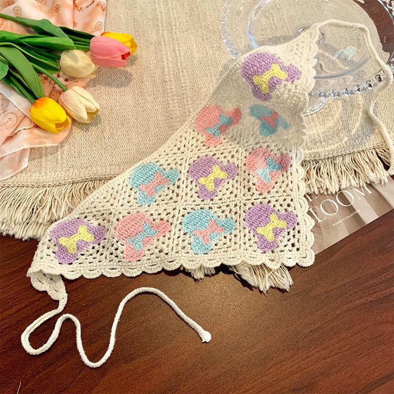 Cherry Lace Triangle Hair Scarf Girls Holiday Retro Hair Bands For Women Outgoing Makeup Styling Bandana Headwarp Headwear