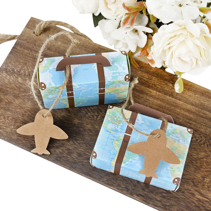 5/10Pcs Mini Suitcase Boxes with Tag Wedding Favors Candy Gift Box for Guests Kids Travel Theme Birthday Party Decor Supplies