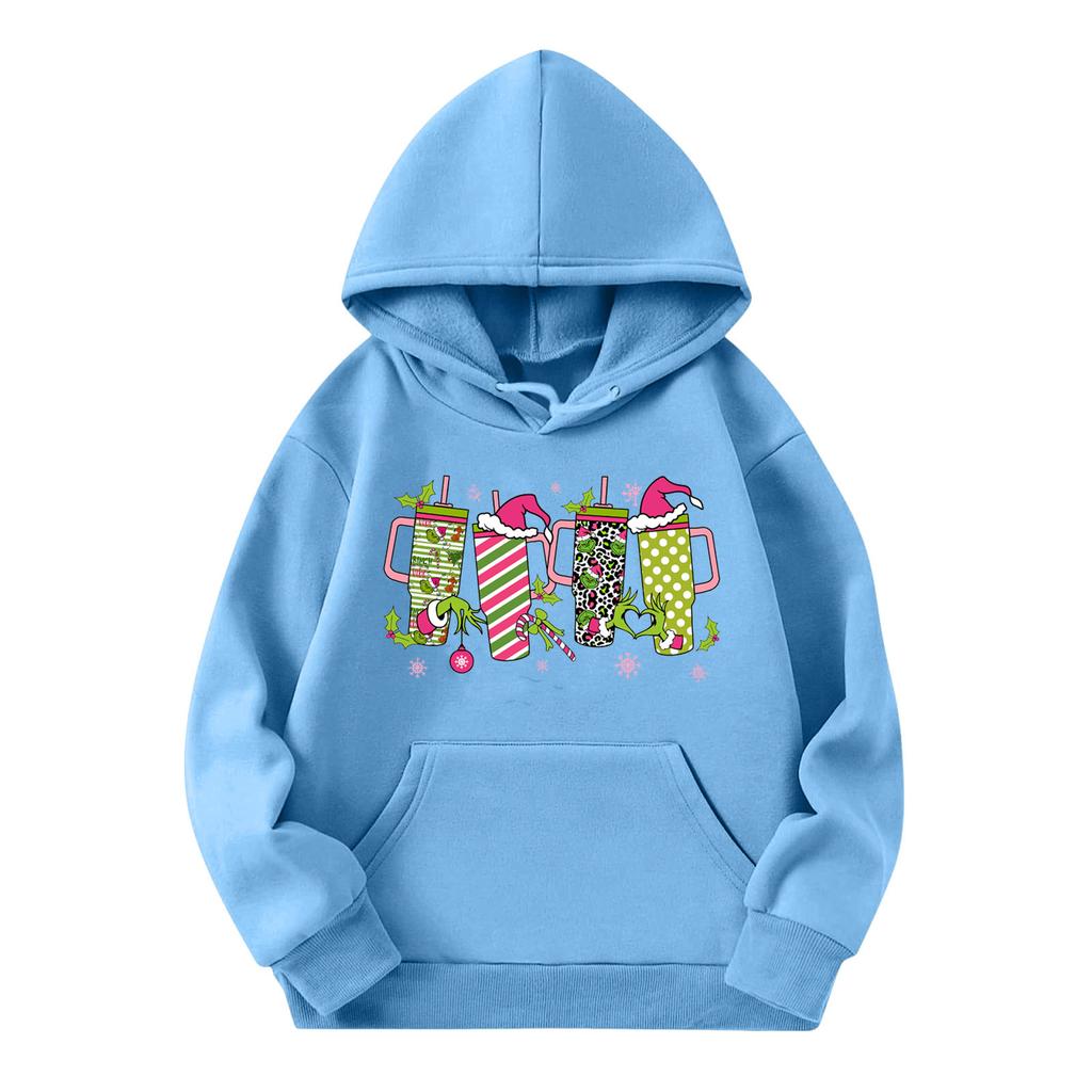 Child Fashion Lightweight Long Sleeve Pullover With Pockets Print Hoodie