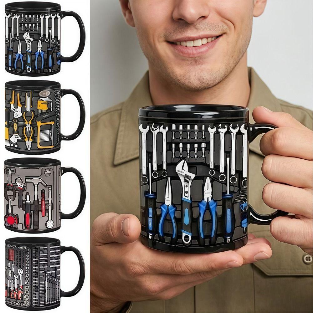 Tool Pattern Design Mechanic Coffee Mug Wrench Pattern Ceramic Flat Print Water Cup 325ML 11oz 2D Creative Tea Cup Gifts for man