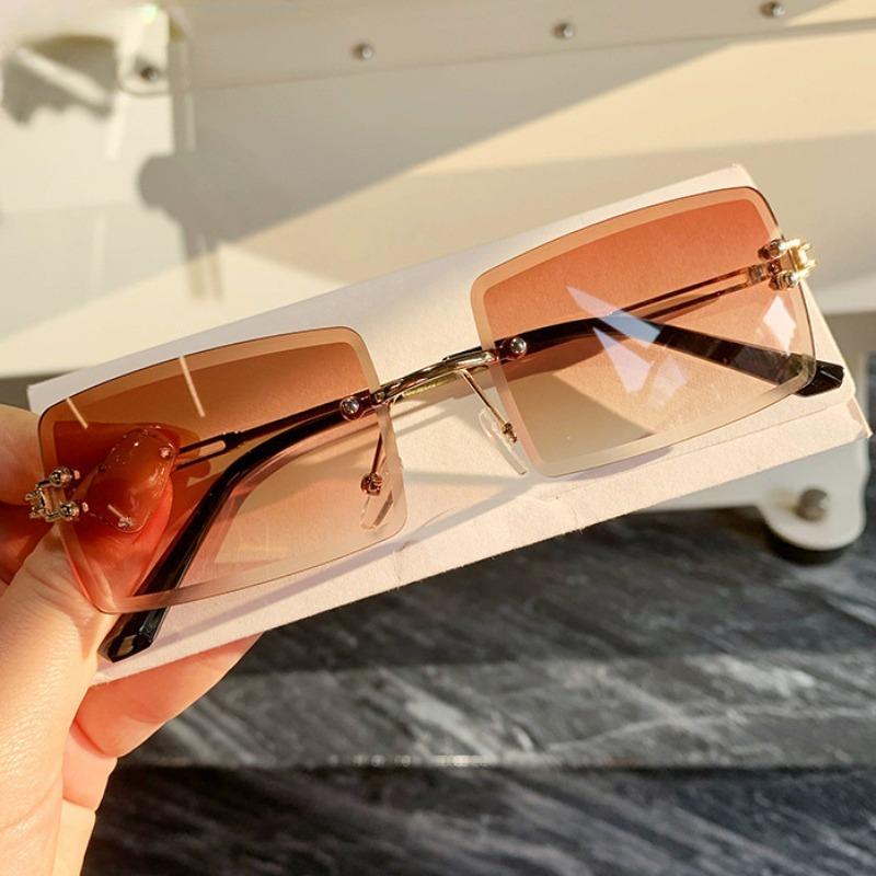 2PCS Women and Men Fashion Sunglasses UV400 Shades Rectangle Sun Glasses Rimless Summer Fashion Eyewear