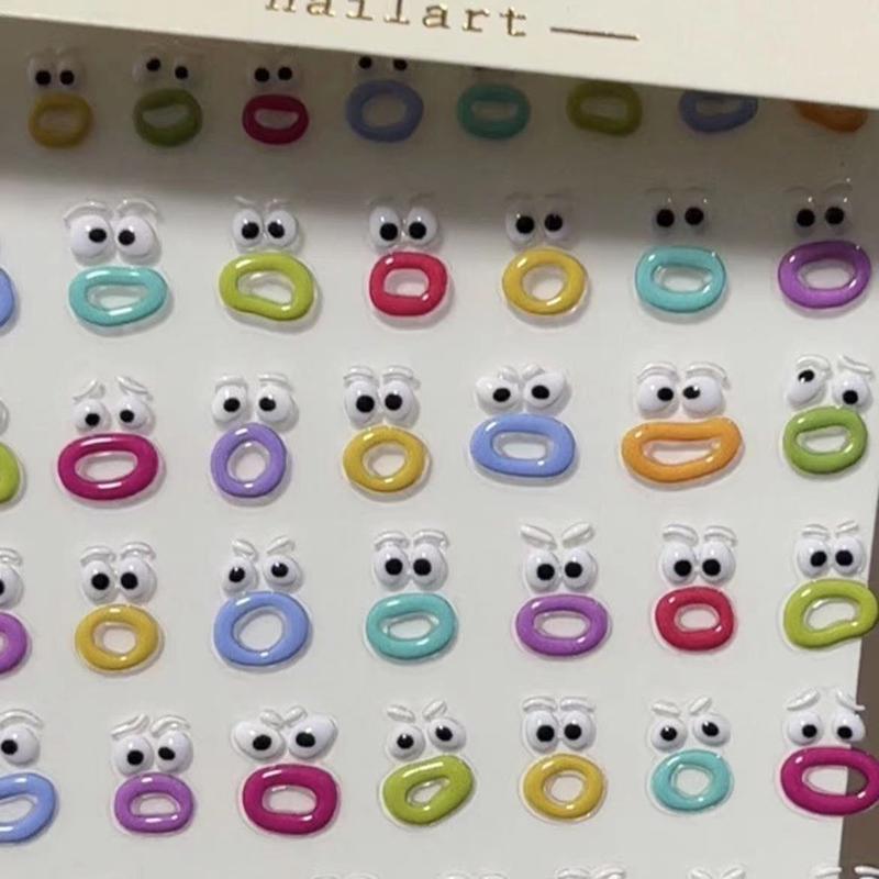 1Pcs Cute Kawaii Nails Stickers Creative Funny Mouth Monster Nail Art Sticker  Diy Waterproof Peelable Nail Stickers