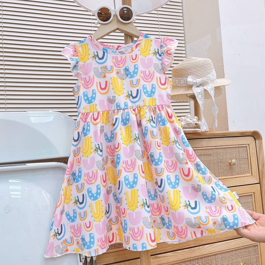 Toddler Girls Cap Sleeve Dress Floral Print Cotton Princess Dress Lightweight Soft Fabric Casual Summer Dress for Kids