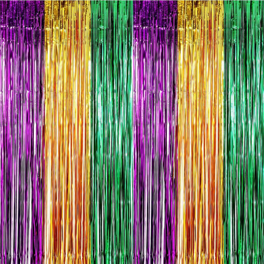 2Pack Blue Dog Foil Fringe Curtains Birthday Party Supplies 3.3x6.6ft Orange Blue Light Blue Tinsel Photo Booth Party Decoration