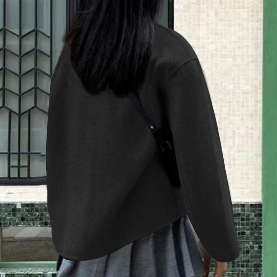 Winter Wool Cropped Peacoat Women's Double Breasted Jacket Fall Casual Long Sleeve Dressy Short Coat