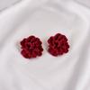 Red Flocking Flower Stud Earrings for Women Trendy Fold Petal Big Earrings Wedding Party Lucky Personality Jewelry Girls Gift
