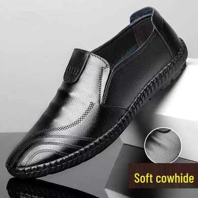 2025 Men's Summer Leather Slip-On Shoes: Casual, Versatile, Soft Sole, Breathable, Genuine Leather.