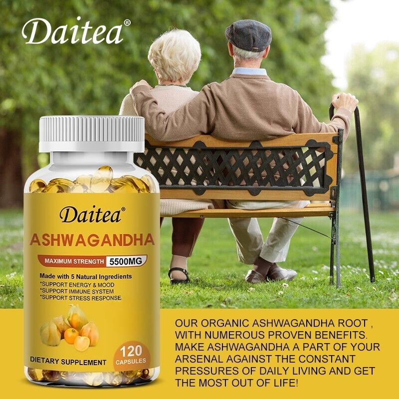 Ashwagandha Maximale Stärke 5500mg Formel Hergestellt mit 5 Natürlichen Inhaltsstoffen zur Unterstützung von Energie, Stimmung und Stressreaktion