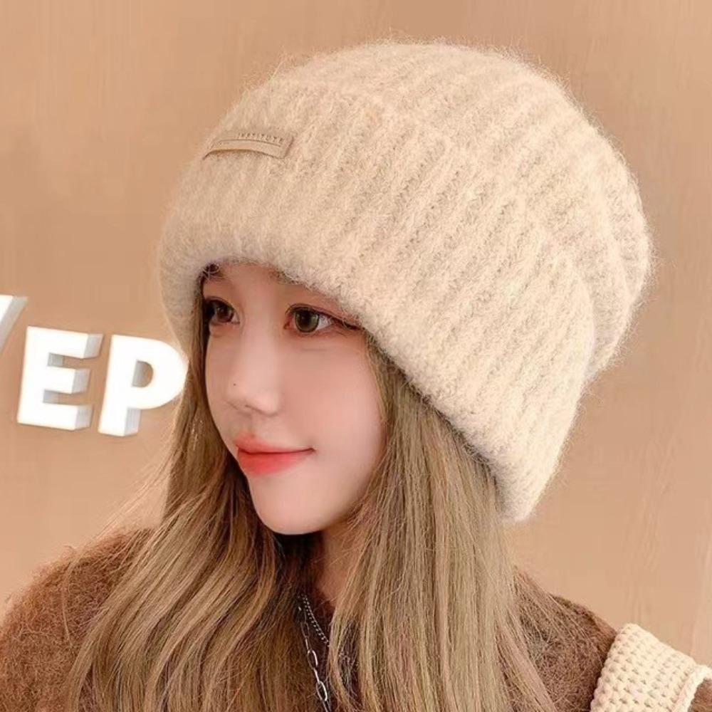 Soft Plush Woolen Hat Korean Style Brimless Beanie Cap Personality Knitted Pullover Hat  Female