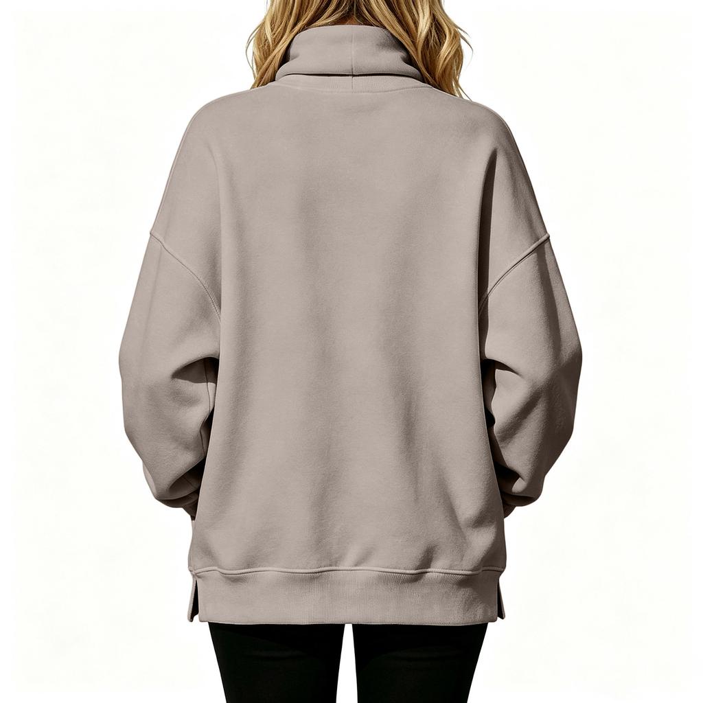 Women's Mock Neck Pullover Sweatshirt Loose Fit Casual Color Long Sleeve for Everyday Wear