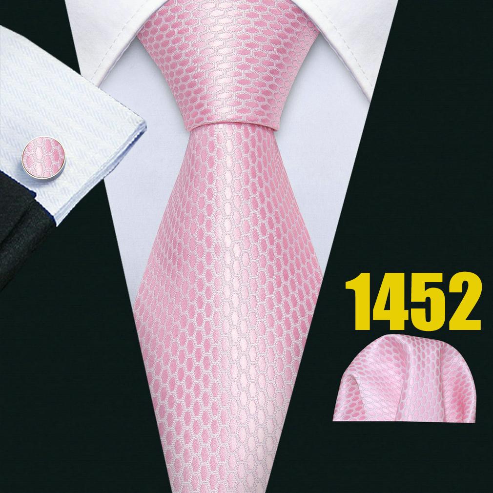 Men Pink Ties Fashion Classic Striped Paisley Floral Necktie Handky Cufflinks Set Formal Wedding