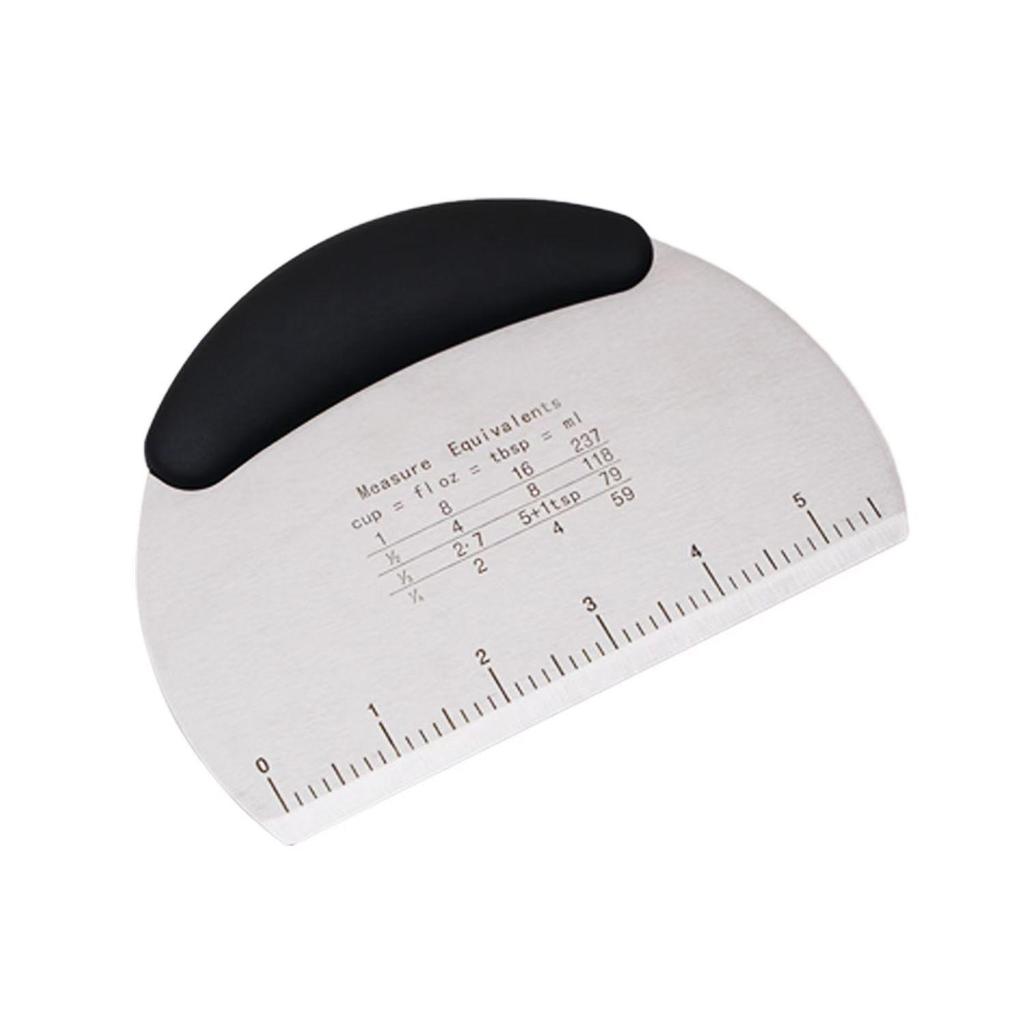 Wood-Handled Dough Scraper Board with Scale - Stainless Steel Flour and Dough Cutter