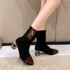 Skinny women's boots short boots 2025 spring and summer new pointed zipper rhinestone thick heel high heel short boots women's fashion explosion