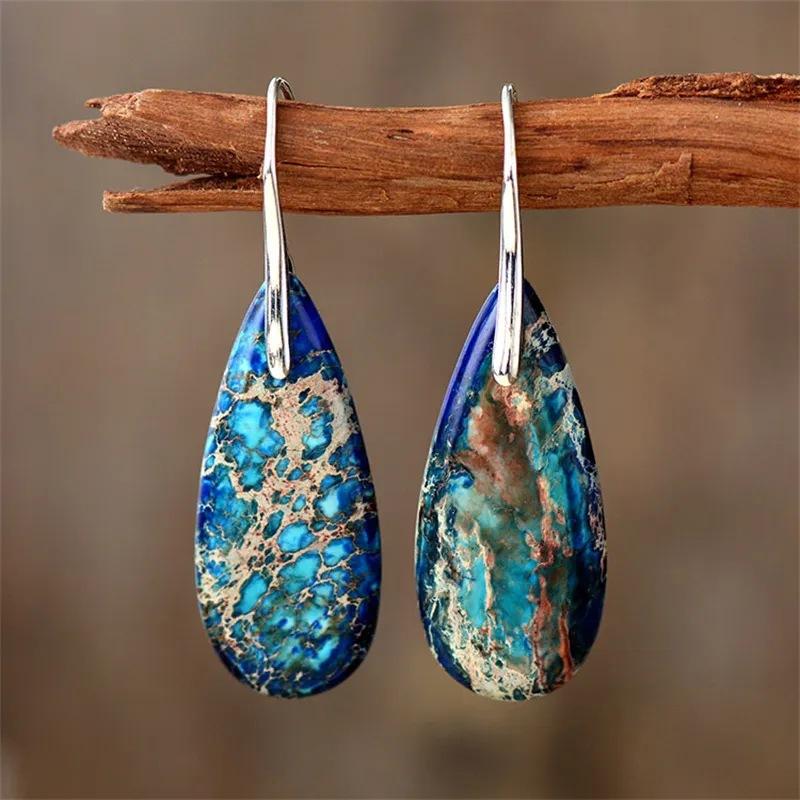 European and American Emperor Stone Droplet Pendant Earrings Natural Stone Jewelry for Women Earrings