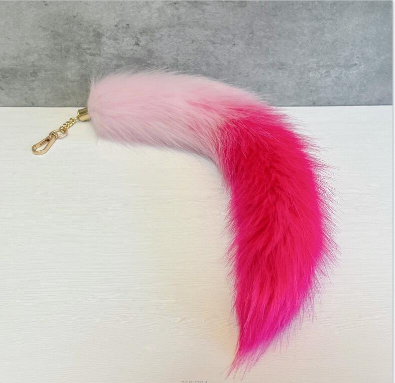 Gradient Pink Fox Tail Plush Keychain Ornament - Cute Car Accessory & Bag Charm