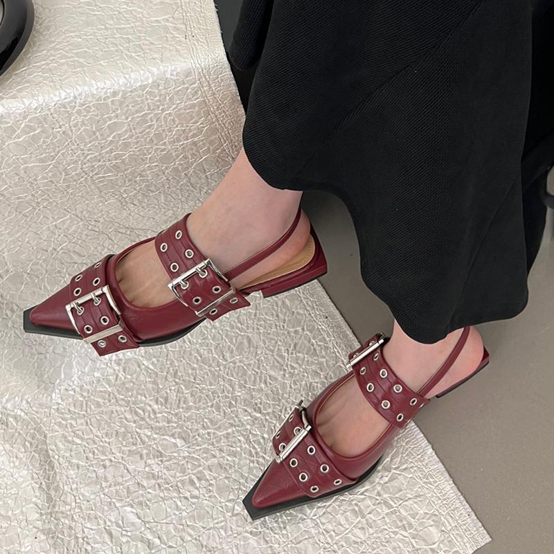 Flache Slingback Spitz zulaufende Sandalen Mules Damen Flach Mit Schuhen 2026 Designer Luxus Schnalle Mode Damen