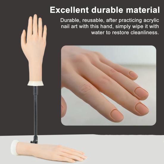 Silicone Practice Hand for Acrylic Nails Realistic Flexible Mannequin Hand Nail Art Practice Hand for Bracelets Rings Display