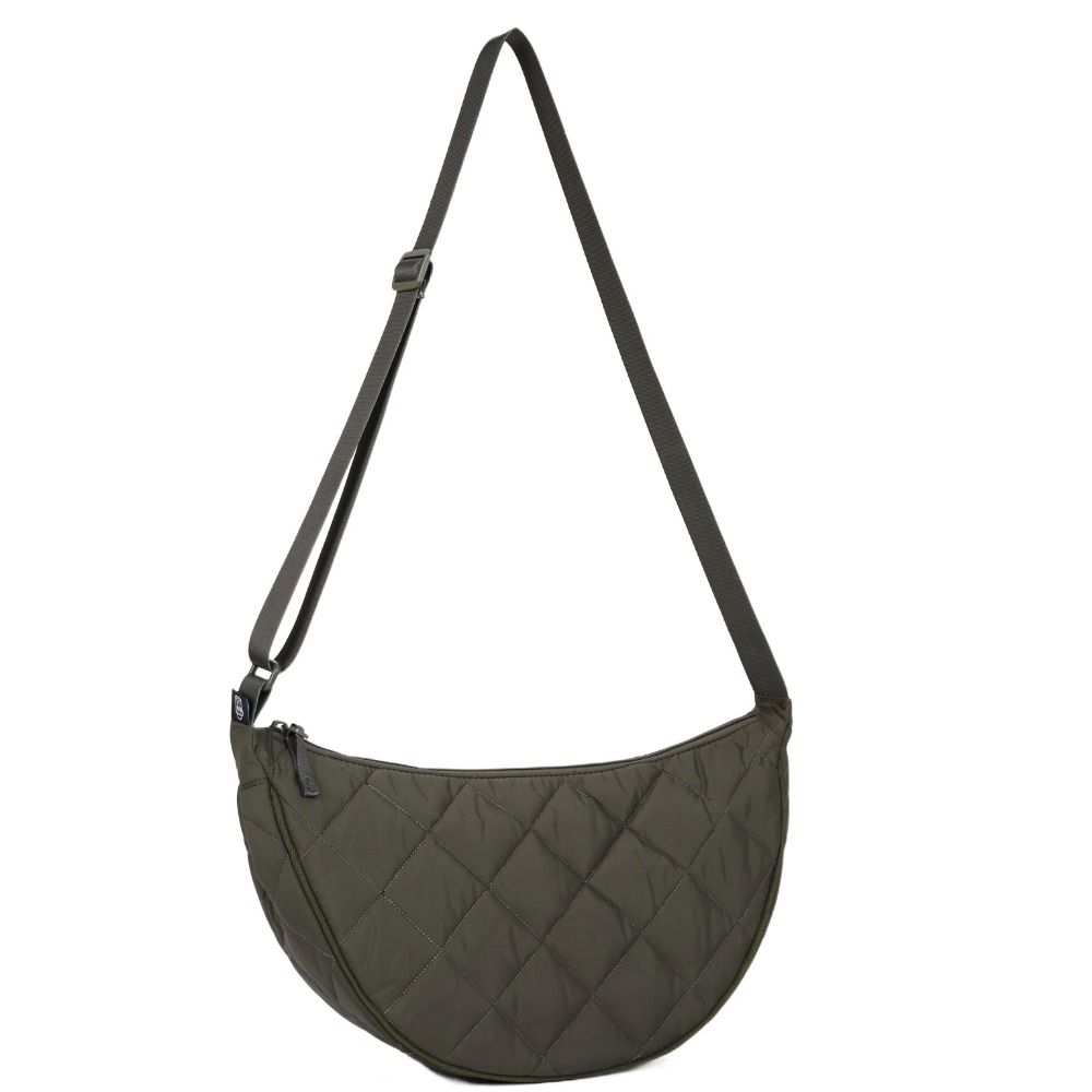 Quilted Half Moon Bag Solid Color Nylon Shoulder Bag Casual Plaid Crossbody Bag  Daily
