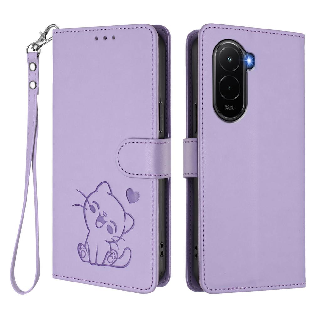 For Xiaomi Poco M7 Plus 5G/M7 4G (169mm) Wallet Case with Wrist Strap Love Cat Pattern Imprint Leather Phone Cover