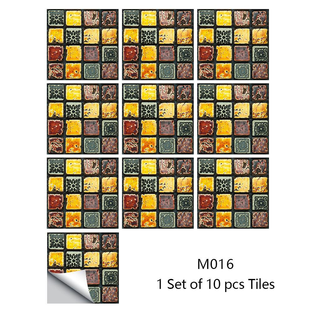 10Pcs/Set Self-Adhesive Mosaic Style Simulation Tile Wall Stickers Living Room Kitchen Bathroom Beautiful Seam Stickers Home Decorating Supplies