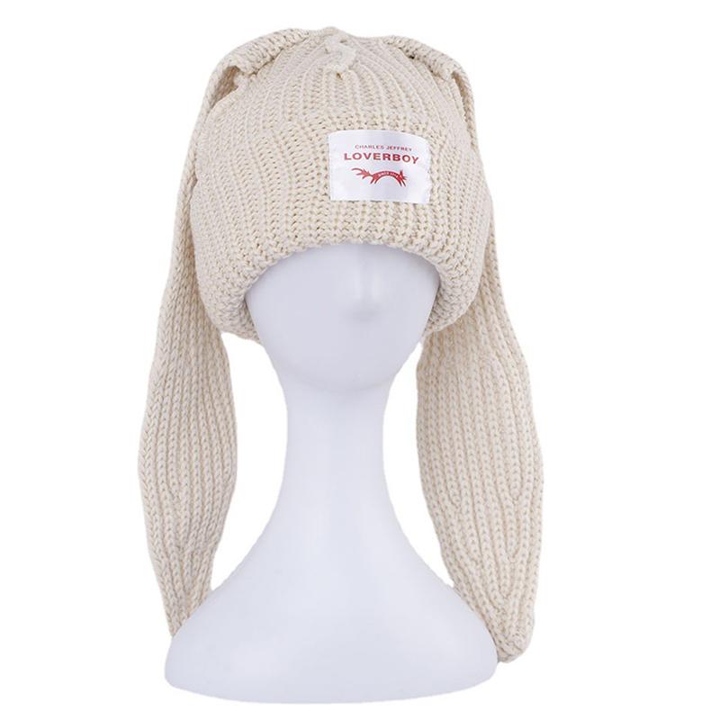 Cute Rabbit Long Ear Hat Knitted Hat Warm Cap Knit Letter Cap Unisex Cap Beanie Long Ear Hat Crochet Knitted Bunny Hat