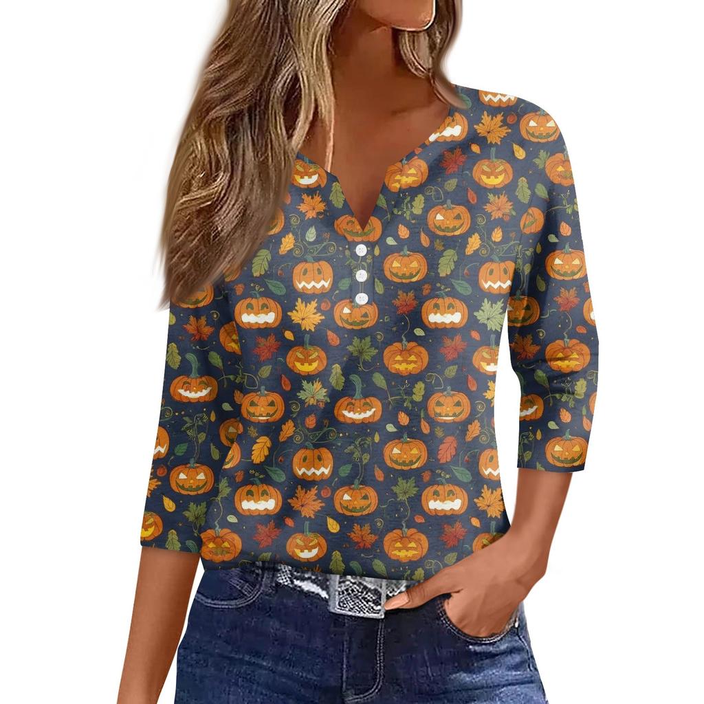 Women's Casual Fashion Sexy Comfortable V-Neck Halloween Seven Sleeve Top