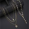 4pcs Fashion Simple Elegant Star Pendant Necklace Set Retro Pearl Y-Shaped Long Chain Necklace for Women Daily Wear Jewelry Gift